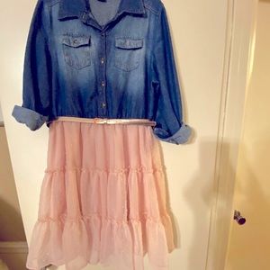 Girl's Adorable Denim & Peach Dress Size 16.5 Plus